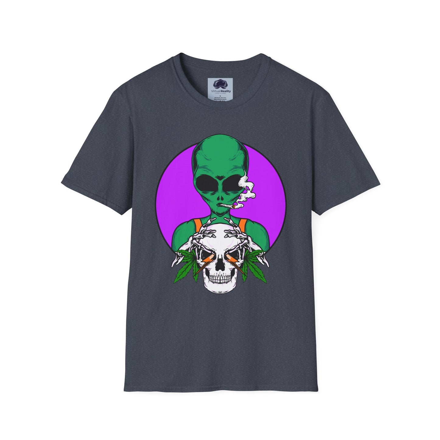 Alien Smoking - Unisex Softstyle T-Shirt - Trippy 420 Teeshirt - Psychedelic Mushrooms