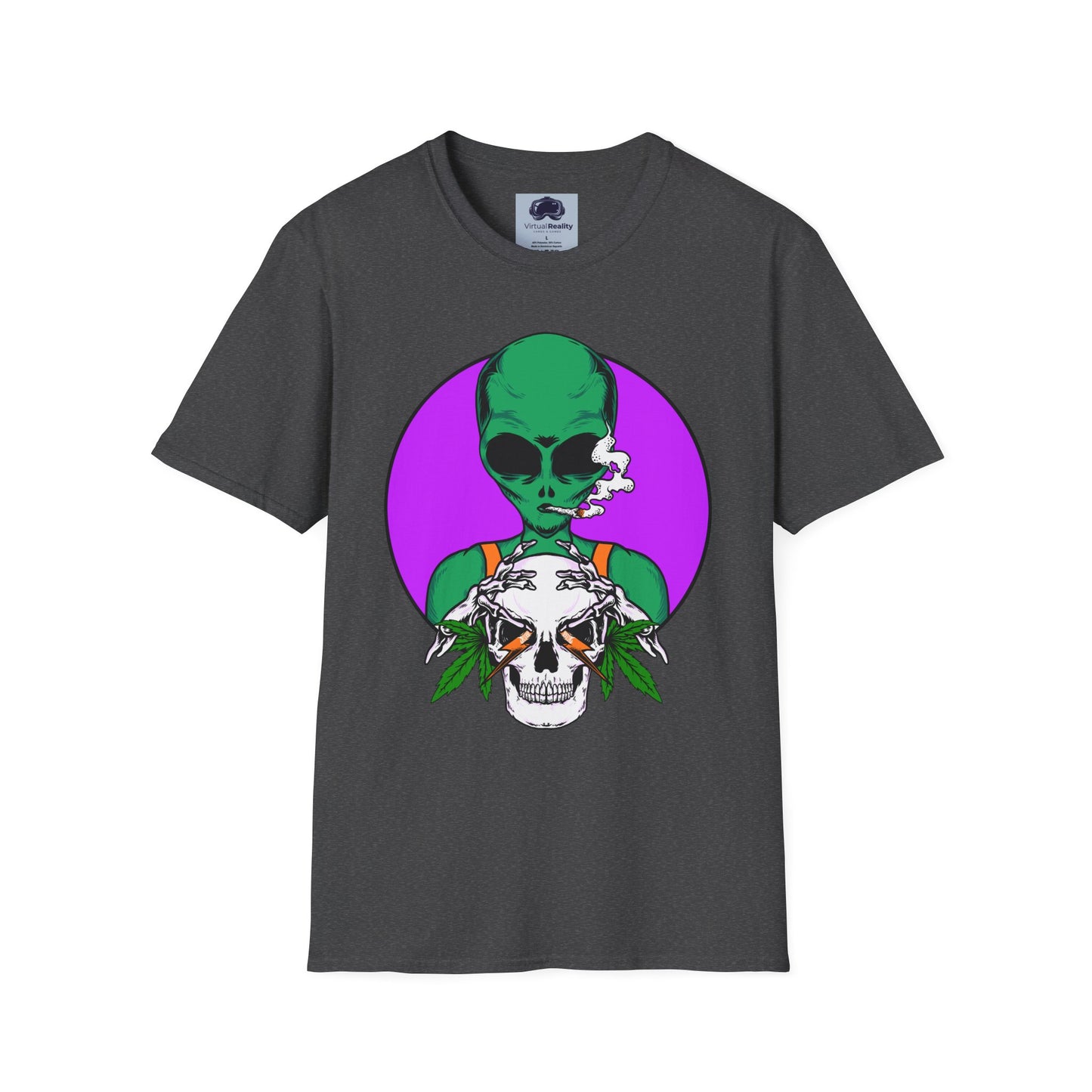 Alien Smoking - Unisex Softstyle T-Shirt - Trippy 420 Teeshirt - Psychedelic Mushrooms