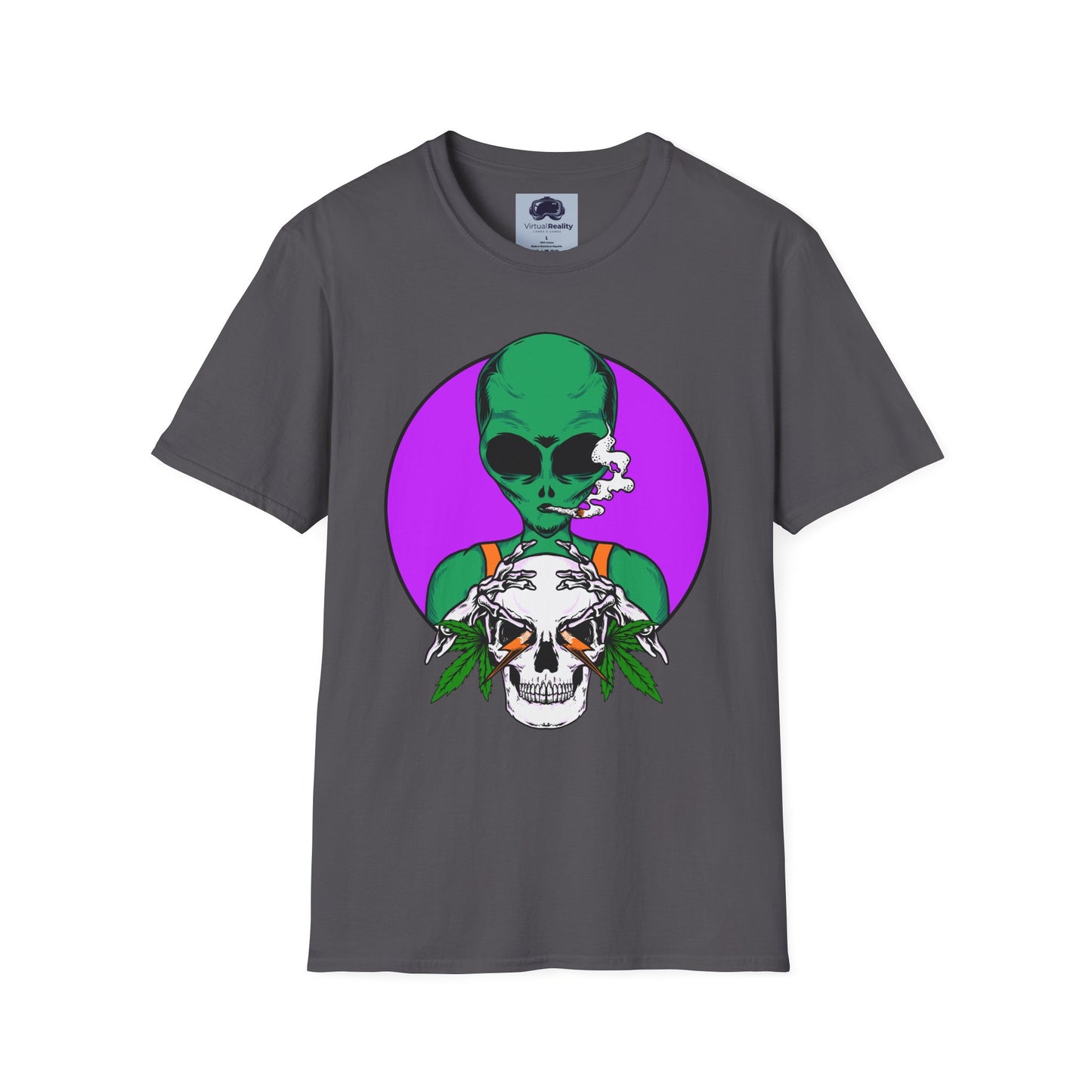 Alien Smoking - Unisex Softstyle T-Shirt - Trippy 420 Teeshirt - Psychedelic Mushrooms