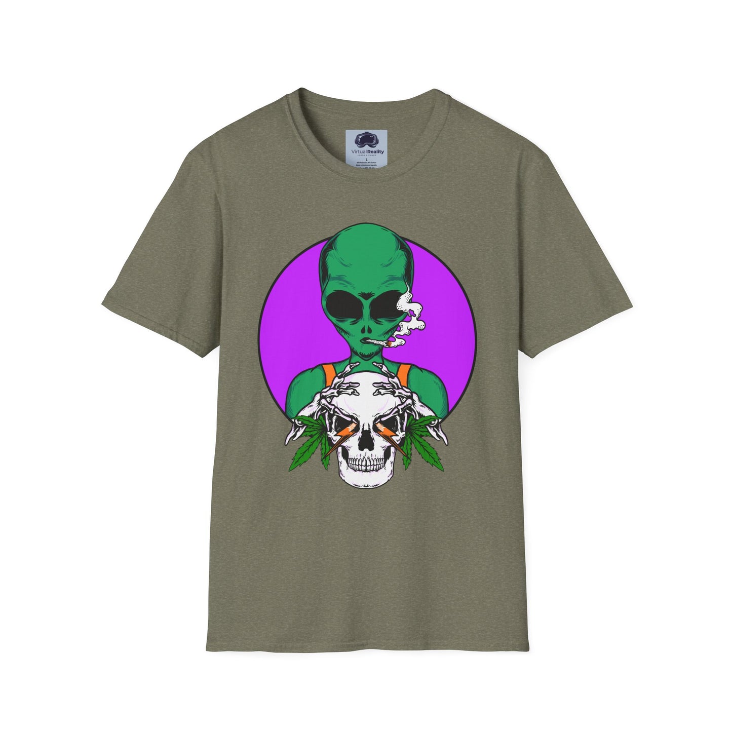 Alien Smoking - Unisex Softstyle T-Shirt - Trippy 420 Teeshirt - Psychedelic Mushrooms