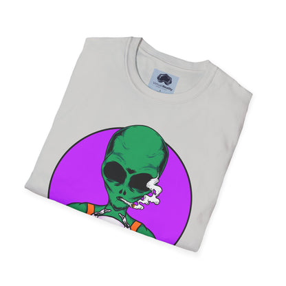 Alien Smoking - Unisex Softstyle T-Shirt - Trippy 420 Teeshirt - Psychedelic Mushrooms